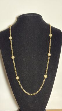 Vintage Gold-Tone Station Necklace with Faux Pearls
